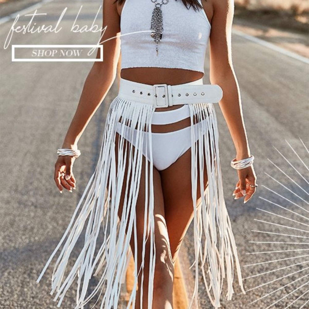 Skylar White Vegan Leather Fringe Belt